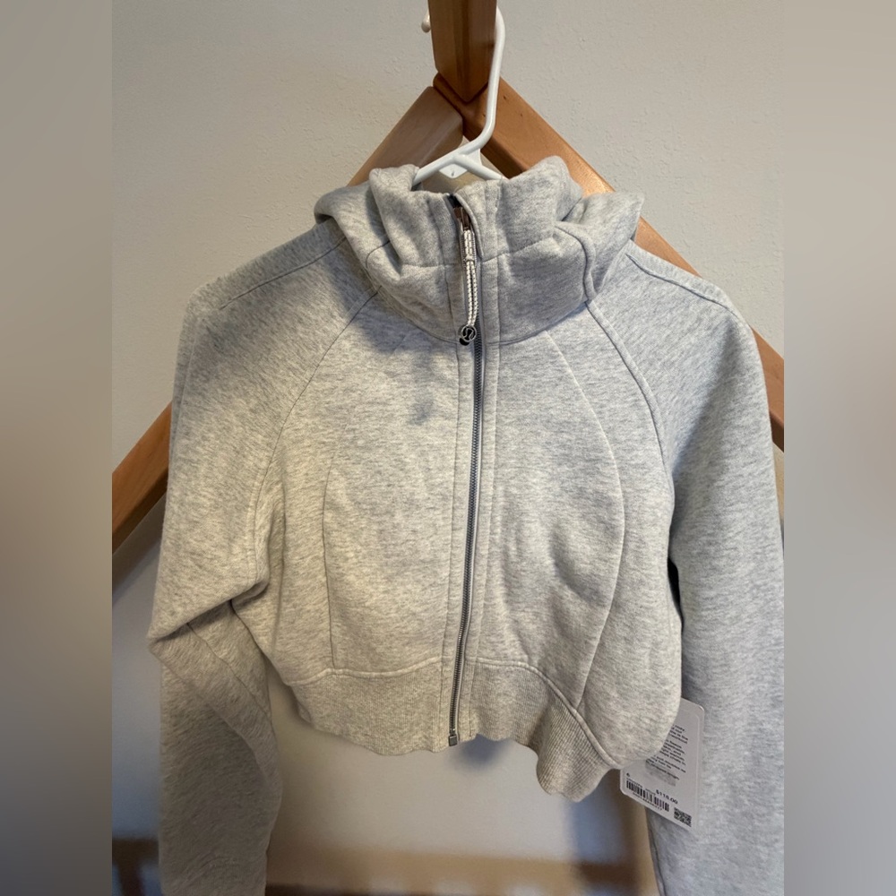 lululemon Scuba Cropped Full-Zip Hoodie Heathered Core Ultra Light Grey 6 - Picture 3 of 5